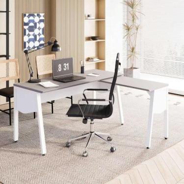 Imagem de Mesa L 1,35m p/ Escritório com Tampo Cavado e Pé Metal F5 - F5 Office 