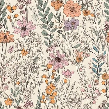 Imagem de Kalafona Papel de parede descascar e colar, papel de parede floral vintage, papel de parede autoadesivo para cozinha, quarto, banheiro, armários de parede, forros de gaveta, 43 x 192 cm, vinil