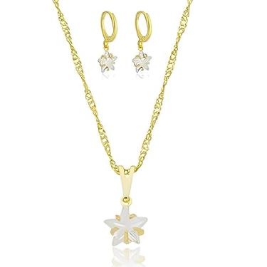 Imagem de Genérico - Conjunto de Joias Estrela Zirconia Folheado Ouro 18k Antialérgico - Mulheres - 45 cm - 2 Contos