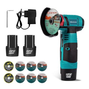 Imagem de 12V Mini Esmerilhadeira Angular Portátil, 2 Baterias, 19500 RPM, Portátil Esmerilhadeira Lixadeira Com 8 Discos de Corte, Corte e Polimento para Metal, Pedra, Madeira, Mármore, Compacta e Recarregável