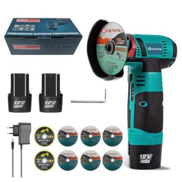 Imagem de Esmerilhadeira Lixadeira Esmerilhadeira 110V/220V Sem Fio Portátil Serra Mármore A Bateria 12V (2 Bateria+8 Pcs Discos de Corte) GN-424C