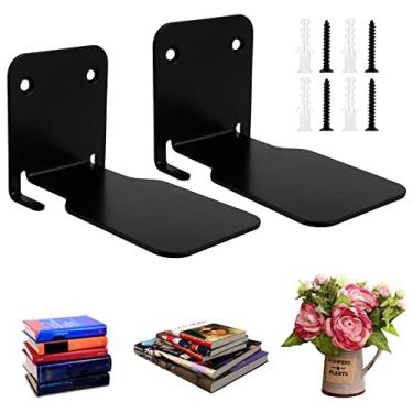 Imagem de Organizador de livros montado, prateleiras de armazenamento de metal ocultas resistentes, estantes flutuantes montadas na parede, prateleira flutuante invisível montada na parede, prateleiras de