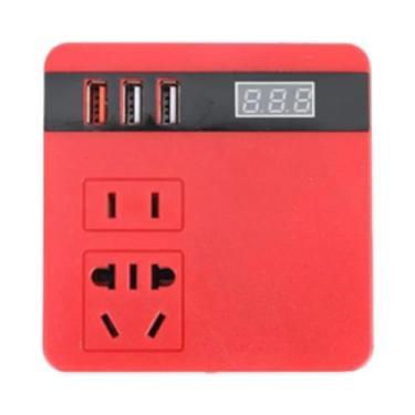 Imagem de Esquirla Inversor de energia, conversor portátil, resistente e leve, inversor de fonte de alimentação que converte DC 18V-21V para AC 220V para viagens, Vermelho