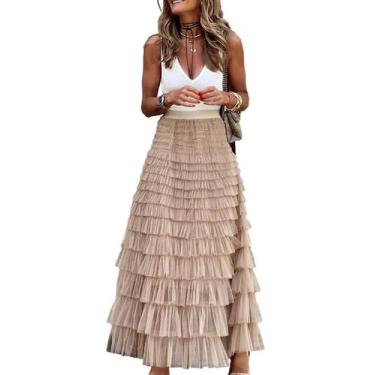 Imagem de Saia SUNYUESTAR de tule longo para mulheres de cintura alta em A