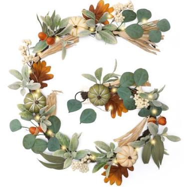 Imagem de Guirlanda de outono Valery Madelyn Lambs Ear com luzes 152,4 cm