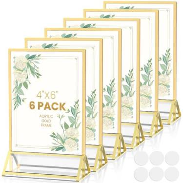 Imagem de Suporte de sinalização acrílico YOAEAILY Gold Frames 10x15cm - pacote 