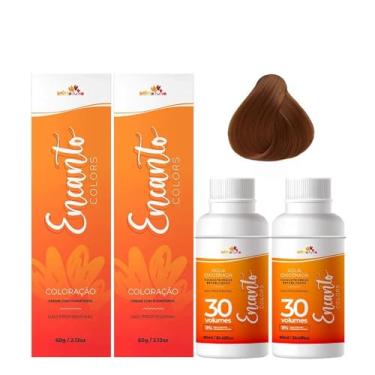 Imagem de Beleza Ruiva – Kit Encanto Colors 7.4 Louro Médio Cobre + Água Oxigenada 30vol 9% | Duas Unidades | Tom Cowgirl Copper Natural com D-Pantenol e Óleo de Coco