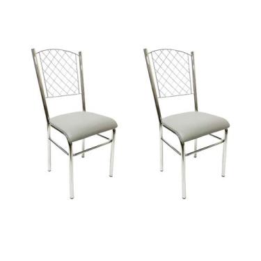 Imagem de Kit 2 Cadeiras de Cozinha com reforço cromada encosto grade assento ci