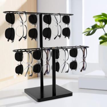 Imagem de Organizador de óculos de sol de 2 níveis, suporte para 24 pares de óculos, suporte de exibição de óculos, suporte de exibição de óculos de mesa com base de madeira, suporte de óculos de armação de