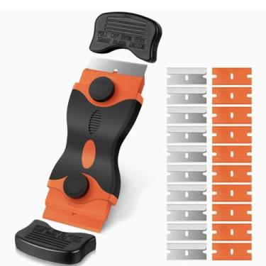 Imagem de Raspador de lâmina de barbear com 10 lâminas de metal e 10 de plástico, raspador de lâmina de plástico de cabo longo para limpeza de fogão, tinta, janela e azulejos – ideal para proprietários de casas