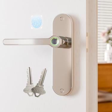 Imagem de Blusafe Breeze Fechadura de porta com impressão digital Maçaneta de porta de entrada sem chave com alça para casa, hotel, escritório, apartamento, quarto (prato longo brisa (cetim cromado))
