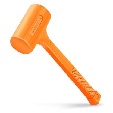 Imagem de YIYITOOLS Martelo de sopro morto de 1,8 kg, molde unibody resistente, sopro morto com cabeça preenchida com bola de aço, aderência quadriculada ergonômica, resistente a faíscas e rebote, laranja