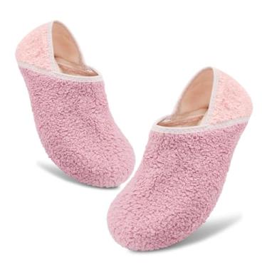 Imagem de Pantufas femininas masculinas felpudas, meias de borracha, sola de borracha, macias, leves, antiderrapantes, internas/externas, Rosa claro, 10-11 Women/9-10 Men