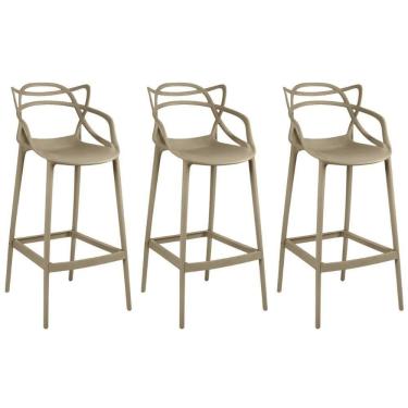 Imagem de Kit 3 Banqueta Alta Allegra Com Encosto Design Cozinha/bancada - Nude