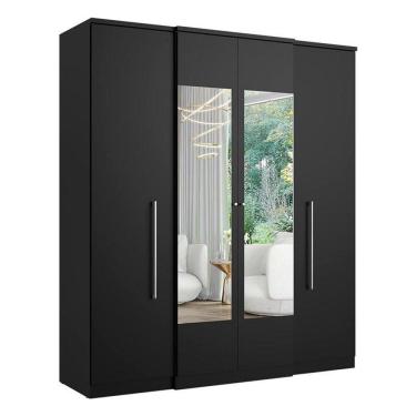 Imagem de Guarda Roupa Casal Splendore Glass 4 Portas Preto Acetinado - Thb