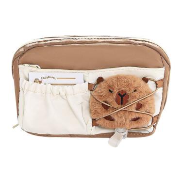 Imagem de Estojo de lápis com design fofo de pelúcia de capivara de grande capacidade