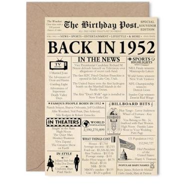 Imagem de Cartão de aniversário de 73 anos para homens e mulheres - Jornal de volta em 1952 - Cartões de feliz aniversário de 73 anos para irmão avó babá pai irmã avô, cartões comemorativos de aniversário de 12