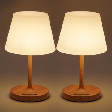 Imagem de 2 lâmpadas de mesa operadas por bateria ao ar livre, lâmpada de chuveiro IP54 à prova d'água, lâmpada recarregável sem fio de 4000 mAh, 3 temperaturas de cor regulável, luminária de mesa de toque