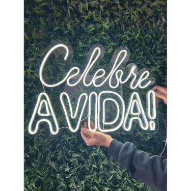 Imagem de Letreiro Luminoso Led Neon Celebre a Vida Aniversário(Branco frio)