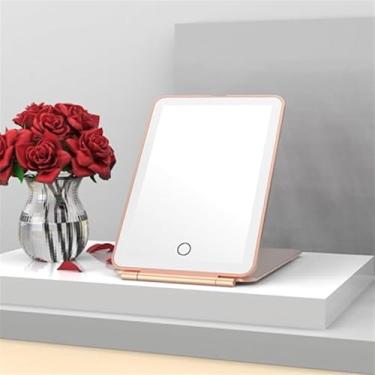 Imagem de Espelho de Maquiagem Portátil com Luz LED – Dobrável e Compacto (Rosa)