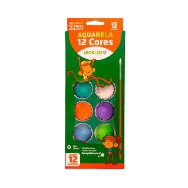 Imagem de Aquarela Escolar Leonora Estojo Pastilhas de Tintas 12 Cores com 1 Pincel Artístico
