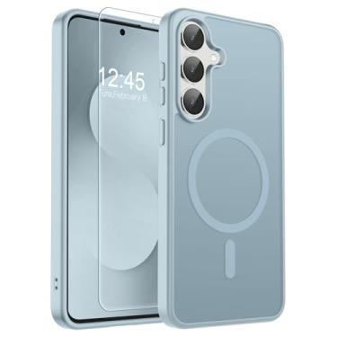 Imagem de SUPFINE Capa magnética para Samsung Galaxy S25 FE com protetor de tela, (compatível com MagSafe) (proteção contra quedas de grau militar), fina, translúcida, à prova de choque, prata azul