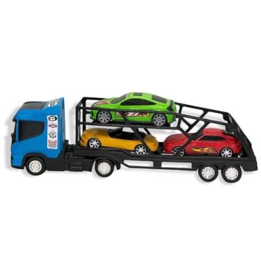 Imagem de Cegonheira de Brinquedo com 3 Carrinhos, Azul, Polipropileno, 54cm, 2 Andares com Rampa Traseira