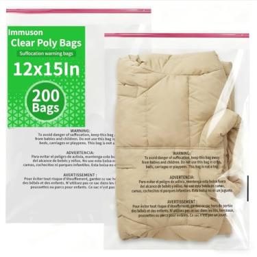 Imagem de 200 sacos de plástico transparentes autovedantes de 30,5 x 38 cm com aviso de asfixia para roupas, camisetas, fotos e documentos. Adesivo forte permanente, não pode ser fechado novamente