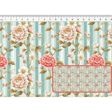 Imagem de Tecido Tricoline Digital Coleção Encanto Barroco Floral Fundo Listrado 50 x 150 cm