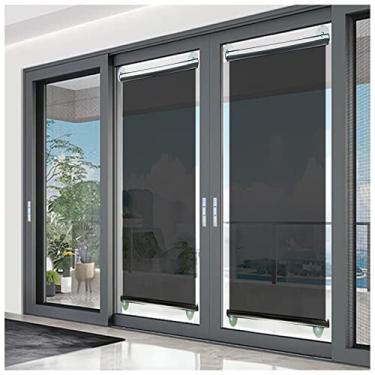 Imagem de uhyOHF Pacote com 2 cortinas de porta de vidro para o verão, espelho unidirecional e persiana de rolo transparente com ventosas, persianas de janela de privacidade diurna (preto-32,6 x 59 polegadas/83