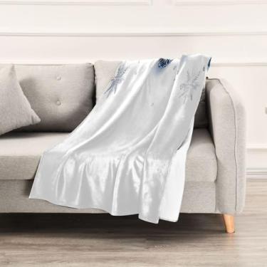 Imagem de Wassud Cobertores e mantas de Natal 152 x 228 cm Enfeites azuis de Natal cobertor para sofá, cobertor quente aconchegante de lã de pelúcia para cama, sofá, cadeira, decoração de casa