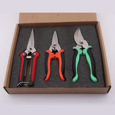 Imagem de 3 PCS Tesouras de Poda para Jardim Cortador Galhos Manual Árvores Tesoura Aço Inoxidável