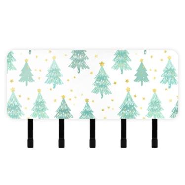 Imagem de Burbuja Porta-chaves de árvore de Natal com 5 ganchos, porta-chaves autoadesivo montado na parede, organizador de armazenamento de correio para entrada, decoração de casa