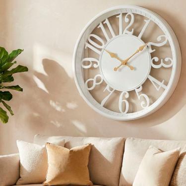 Imagem de Relógio Parede Decorativo Redondo Vazado Branco Rustico 30cm