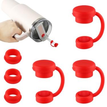 Imagem de 3 peças de rolha de derramamento com 3 peças de cobertura de canudo para YETI, tampas de cobertura de canudo de silicone à prova de vazamento e livre de BPA, compatível com YETI Cups Tumbler Mug