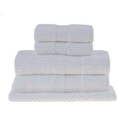 Imagem de Jogo de Toalhas de Banho Caneladas Fio Penteado 5 Peças 100% Algodão Alta Absorção(Branco)