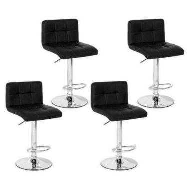 Imagem de Conjunto 04 Banquetas Gomos Couro Pu Regulagem De Altura - Preta - UNI