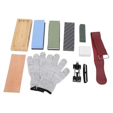 Imagem de Fockety Conjunto de Pedras de Afiar Facas, Pedra de Afiar Dupla Granulometria com Base de Borracha Antiderrapante e Suporte Bambu, Granulometrias 400, 1000, 3000 8000 para Chef Cozinha (18 * 6 * 2,8)