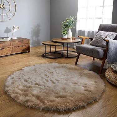 Imagem de Latepis Tapete redondo de 2 metros marrom claro bege pele sintética tapete lavável felpudo macio tapete de pelúcia para sala de estar quarto dormitório chão sofá