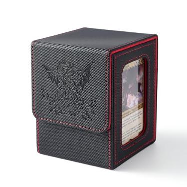 Imagem de Venssu MTG Deck Box with Commander Display, Dragon Card Deck Case Fits 100 Double Sleeved Cards, TCG Card Storage Box with 2 Dividers and 1 Toploader (Black and Red)