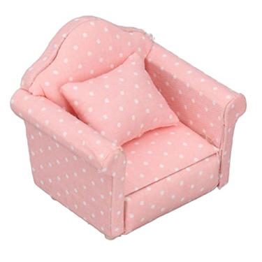 Imagem de Cryfokt Mini sofá de Casa de Boneca 1:12, Móveis Requintados de Bolinhas Rosa para Casa de Bonecas Em Miniatura - Bétula, Tecido - 8 X 6,5 X 7,5 Cm - para de Boneca Em Escala 1:12