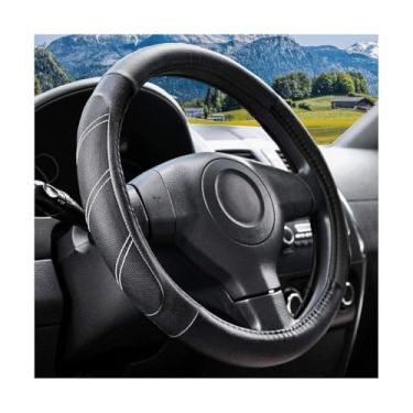 Imagem de Sandfren Capa de volante de carro, protetor de volante de couro respirável de 36,8 a 38 cm com forro antiderrapante, acessórios decorativos esportivos e elegantes, universal para van caminhão RV