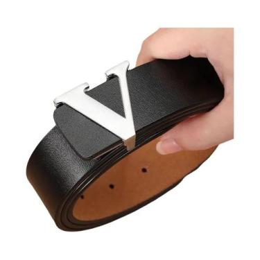 Imagem de Cinto De Couro Masculino Oversized Retro Com Fivela Lisa Em Couro De V