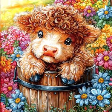 Imagem de Highland Cow 500 Piece Puzzles for Adults Cute Cow Flower Animal Jigsaw Puzzles 500 Pieces Difficult Unique Family Challenging Puzzle (20"x20")
