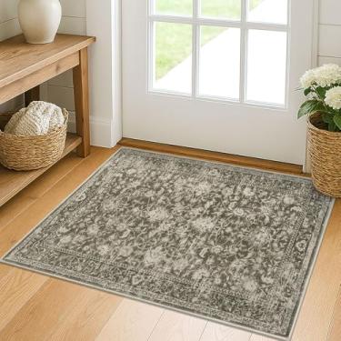 Imagem de KILOCOCO Tapete marroquino para área pequena, 5 x 7 cm, estampado, vintage, floral, lavável, antiderrapante, tapete para porta interna, tapetes pequenos para lavanderia e quarto, cinza-acinzentado