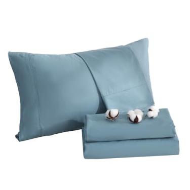 Imagem de Overket Lençóis de algodão egípcio – tamanho casal 800 fios, resfriamento leve, trama de cetim macio, bolso profundo de 40,6 cm, 4 peças (azul escuro; completo)