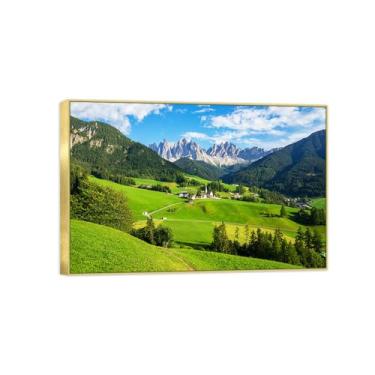 Imagem de BMZFYBS Impressão em tela de paisagem de arte de parede com moldura dourada - Pintura de decoração de montanha - Imagens para quarto 30 x 45 cm 12 x 18 pol