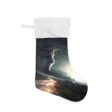 Imagem de ATTX Meias de Natal Tornado Pretas, Suportes de Presente Brancas de Pelúcia para Decorações de Festas de Férias (17,7 polegadas, Pacote com 2) #519