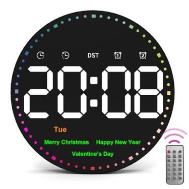 Imagem de Relógio de parede digital com controle remoto, relógio de parede de 25,4 cm com tela grande, relógio digital LED para sala de aula, escritório, escurecimento automático com ponteiro de segundos