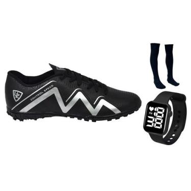Imagem de Chuteira Society 1000 Gramado Sintético Costurado Adulto Novo + Meião 